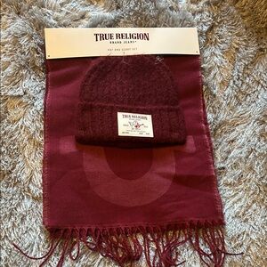 True Religion Deep Red Hat and Scarf Set